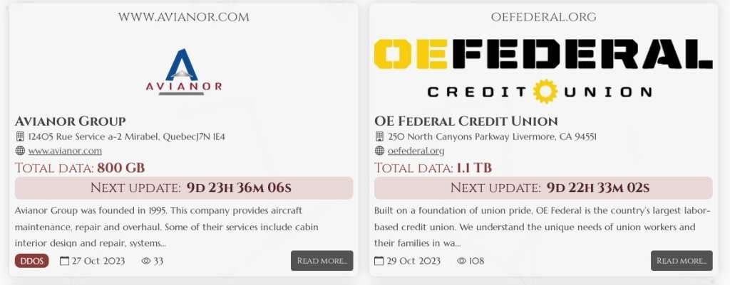 Avianor data breach and OE Federal Credit Union data breach